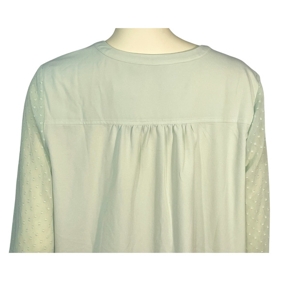 Isaac Mizrahi Live QVC Sz 16 Split V-Neck Blouse Sheer Puff Sleeves Mint Green - Picture 9 of 13